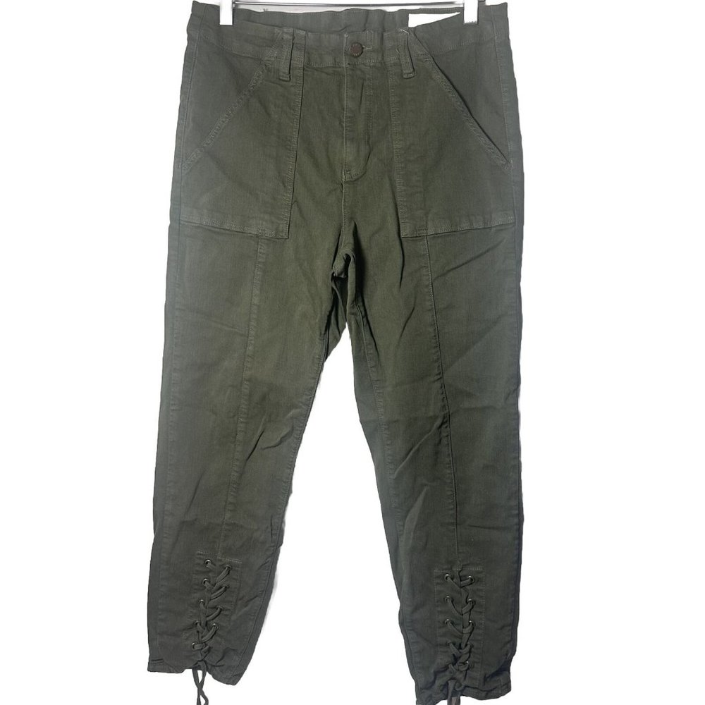 Vince Camuto Pants Womens Moto Lace Up Cuff Skinny Ankle Stretch Green Size 12